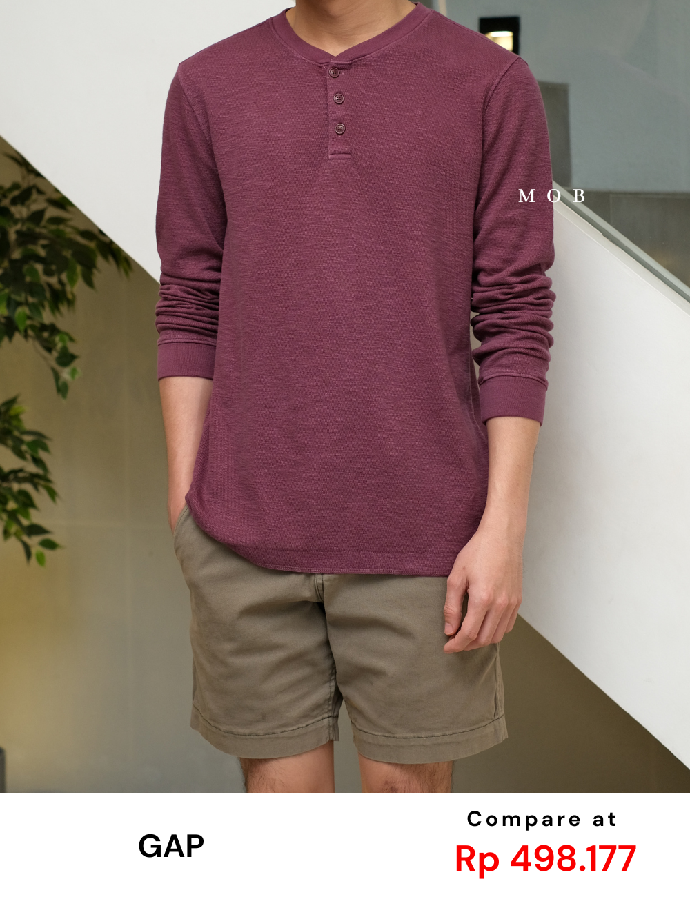 GPLST07006 Textured Henley LS Tee Light Maroon