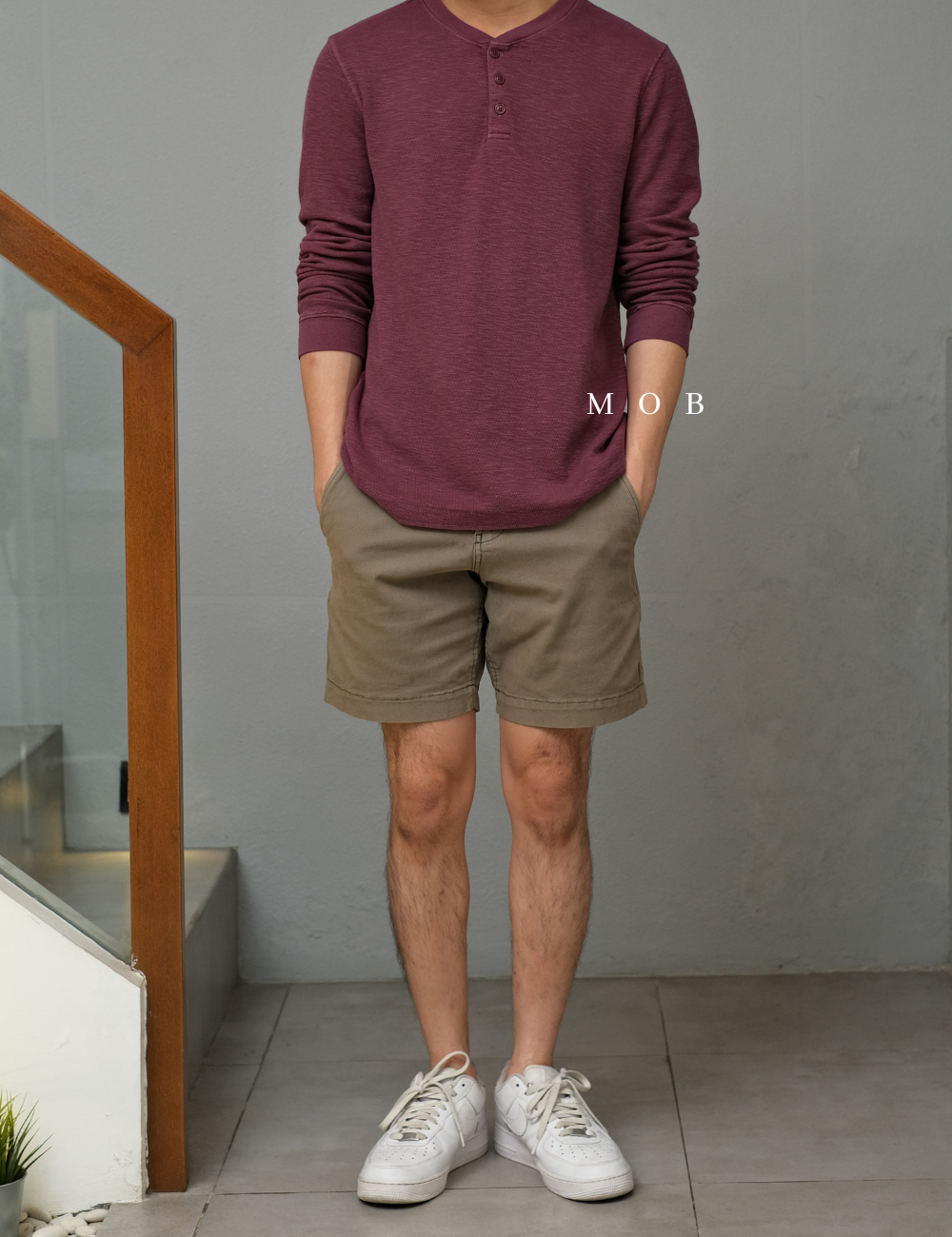 GPLST07006 Textured Henley LS Tee Light Maroon