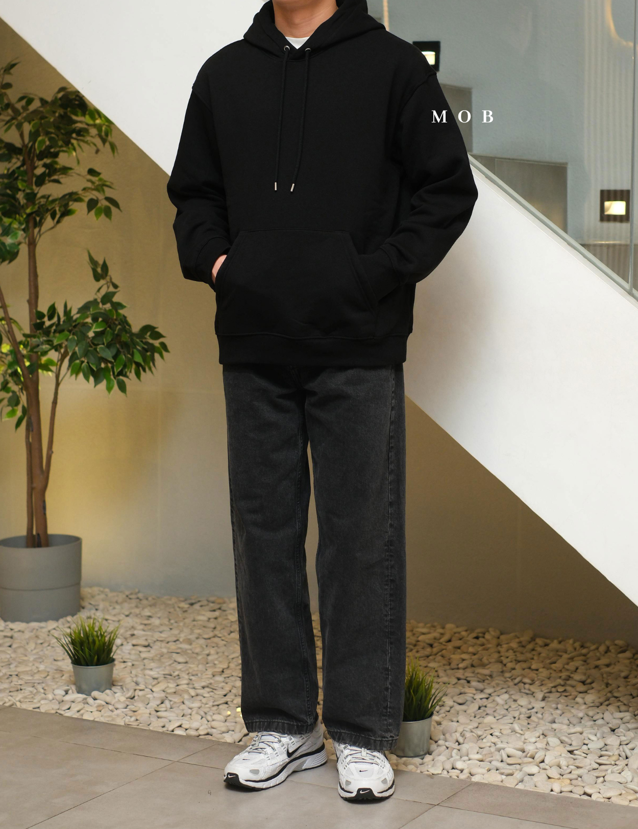 HMHOD02001 Loose Fit Pullover Hoodie Black (V2)