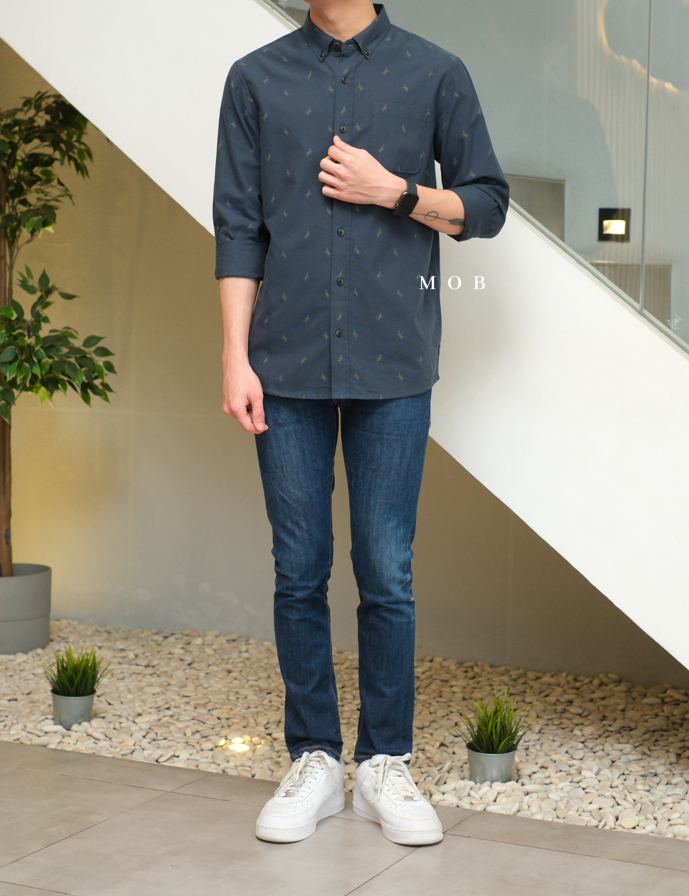 ROALSS02004 Scholar LS Shirt Coastal Blue Motif