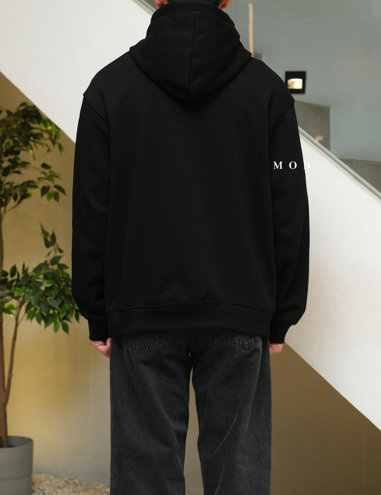 HMHOD02001 Loose Fit Pullover Hoodie Black (V2)