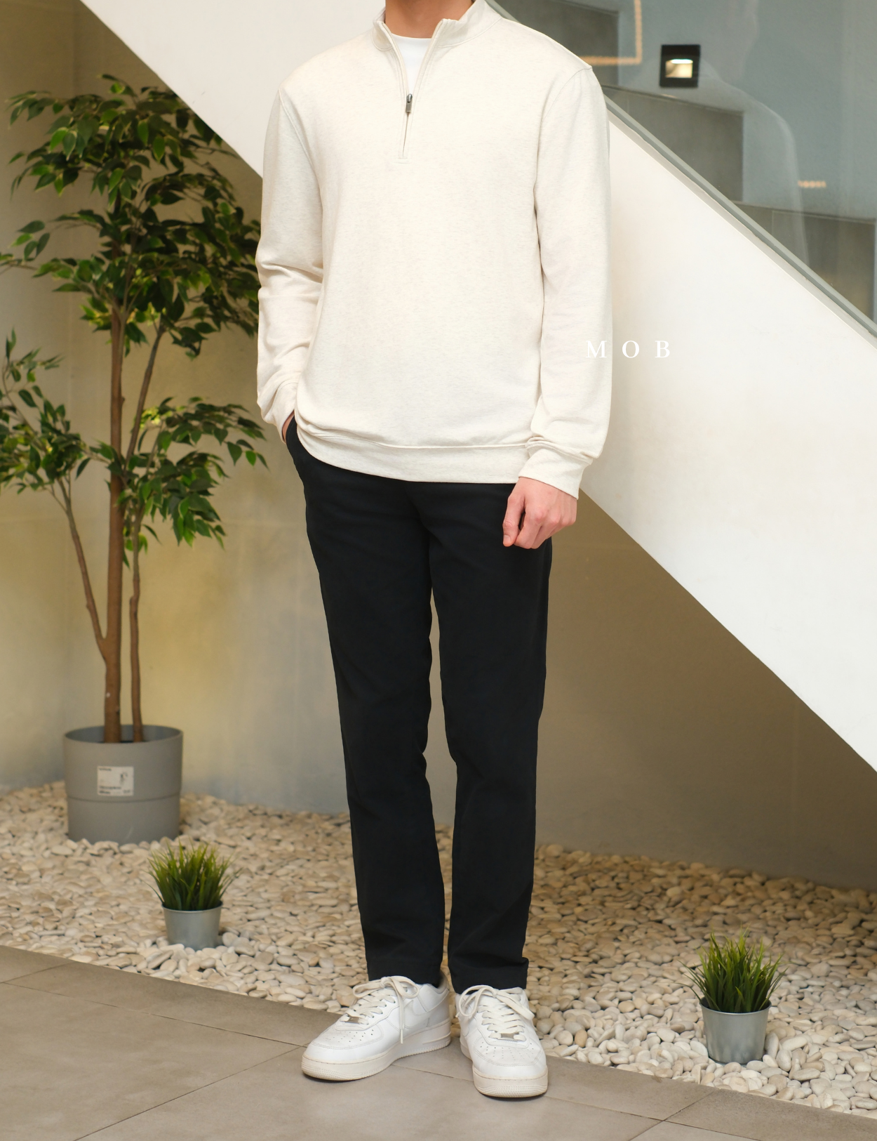GFW01SWO001-001 1/4 Zip French Terry Sweatshirt Ivory White