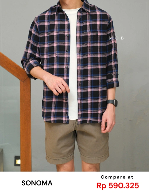 Image of SNMLSS01002 Super Soft Flannel LS Shirt Navy Pink Plaid