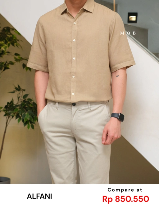 Image of AFSSS01004A Solid Textured SS Shirt Khaki