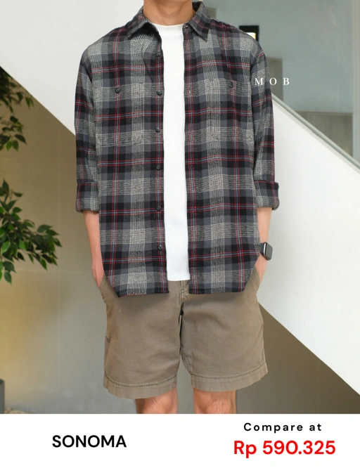 Image of SNMLSS01004 Super Soft Flannel LS Shirt Black Grey Red Plaid