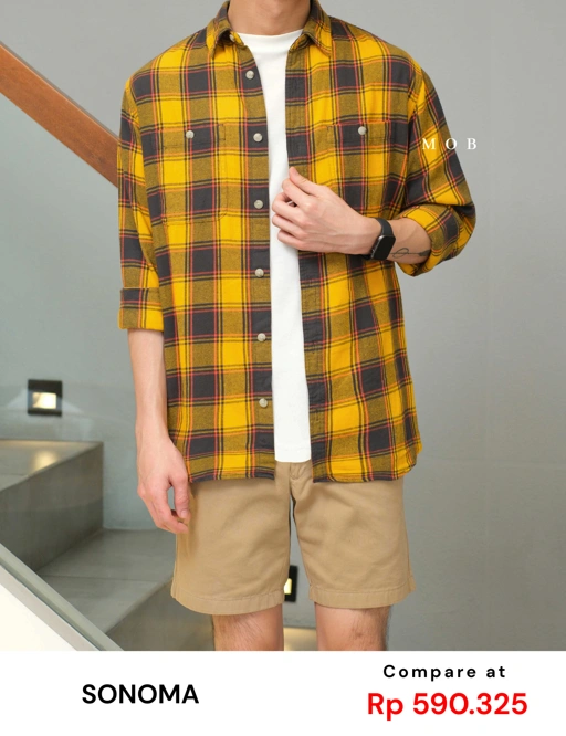Image of SNMLSS01006 Super Soft Flannel LS Shirt Yellow Grey Plaid