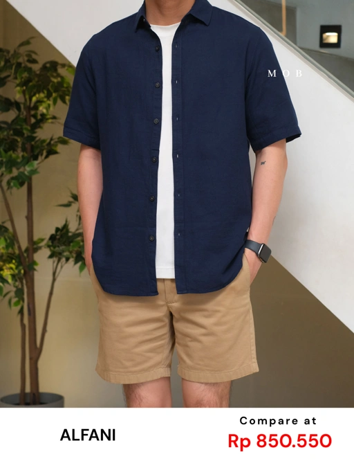 Image of AFSSS01004C Solid Textured SS Shirt Navy