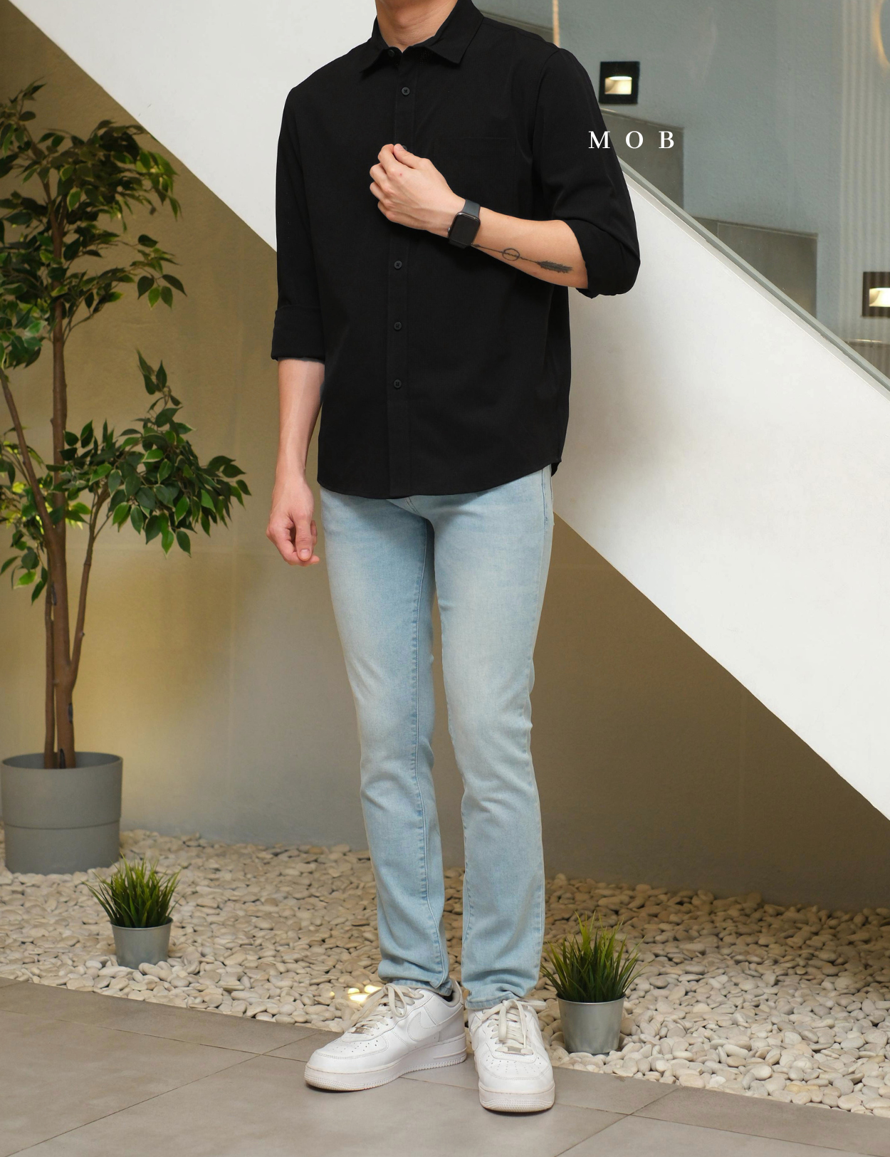 FLXLSS01001A Slim Performance LS Shirt Black
