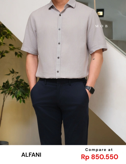 Image of AFSSS01004D Solid Textured SS Shirt Light Grey