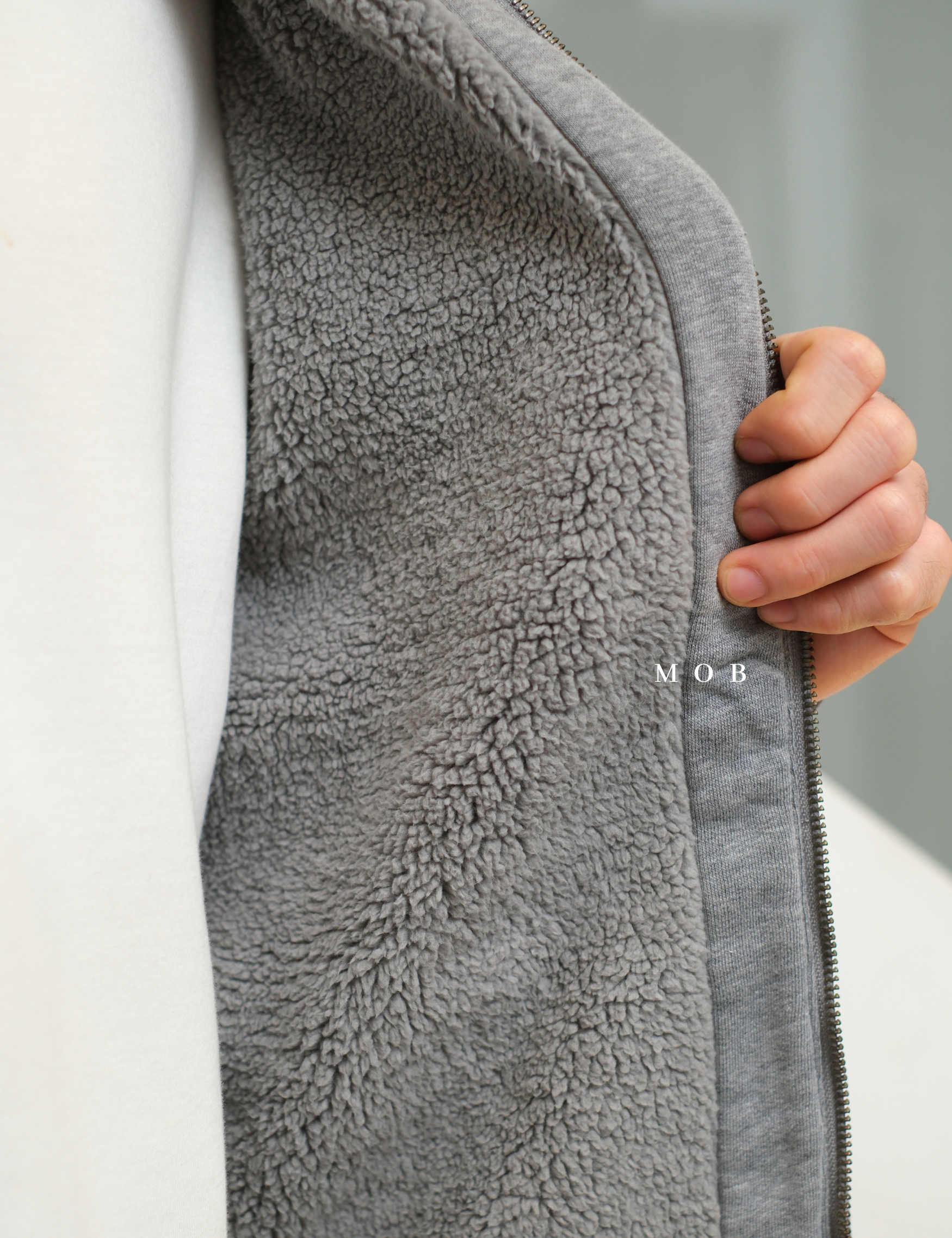 GPFZ02004 Logo Sherpa Lined Full Zip Hoodie Grey