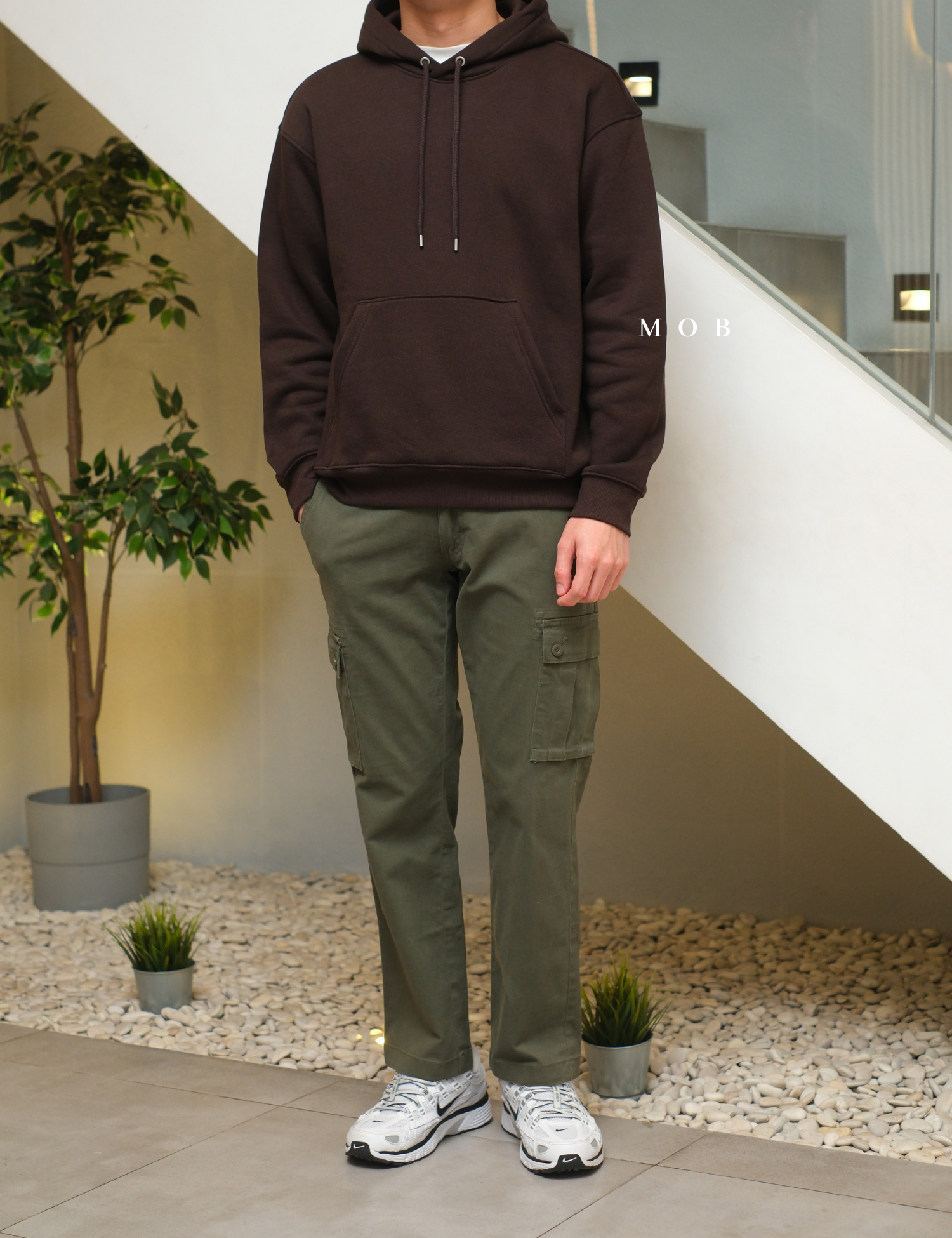 HMHOD04001 Loose Basic Pullover Hoodie American Brown (V2)
