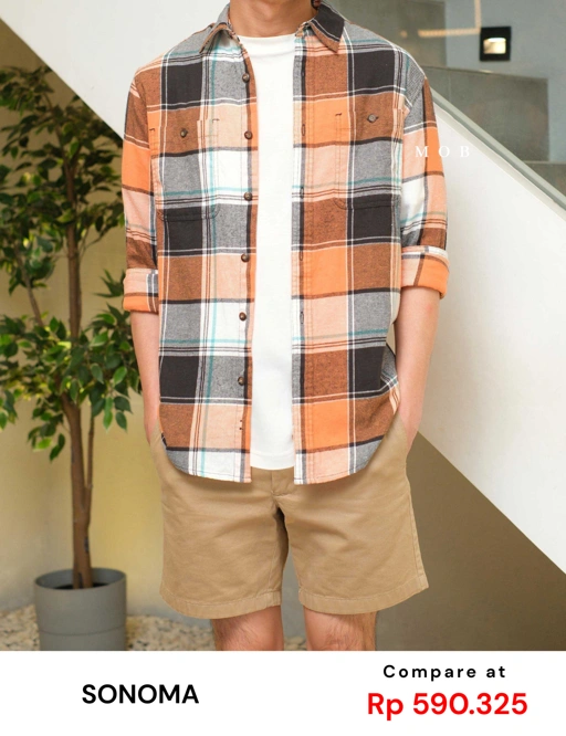 Image of SNMLSS01010 Super Soft Flannel LS Shirt Orange Black Plaid