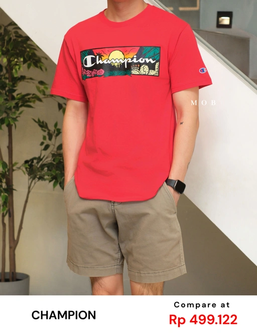 CHMPSST2003A Sunset Script Logo Box SS Tee Red