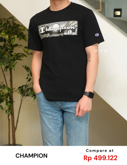 CHMPSST2003B Sunset Script Logo Box SS Tee Black