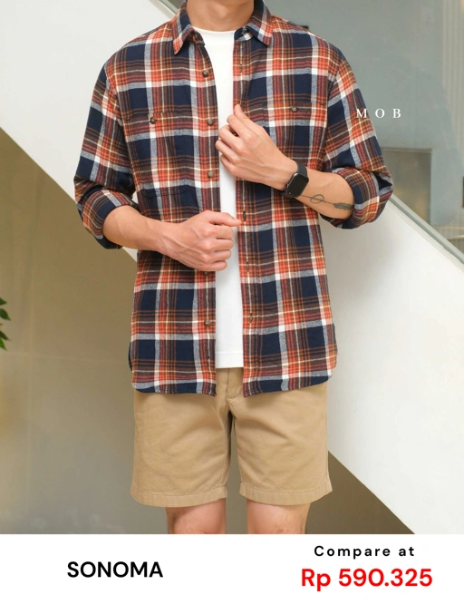 Image of SNMLSS01007 Super Soft Flannel LS Shirt Navy Brown Plaid
