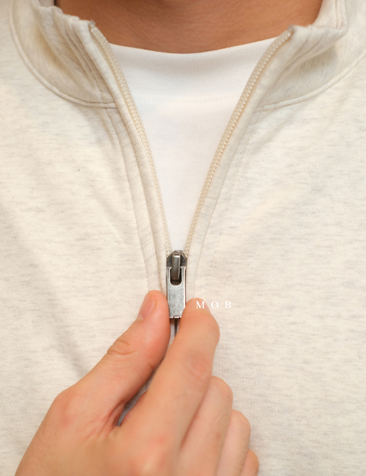 GFW01SWO001-001 1/4 Zip French Terry Sweatshirt Ivory White