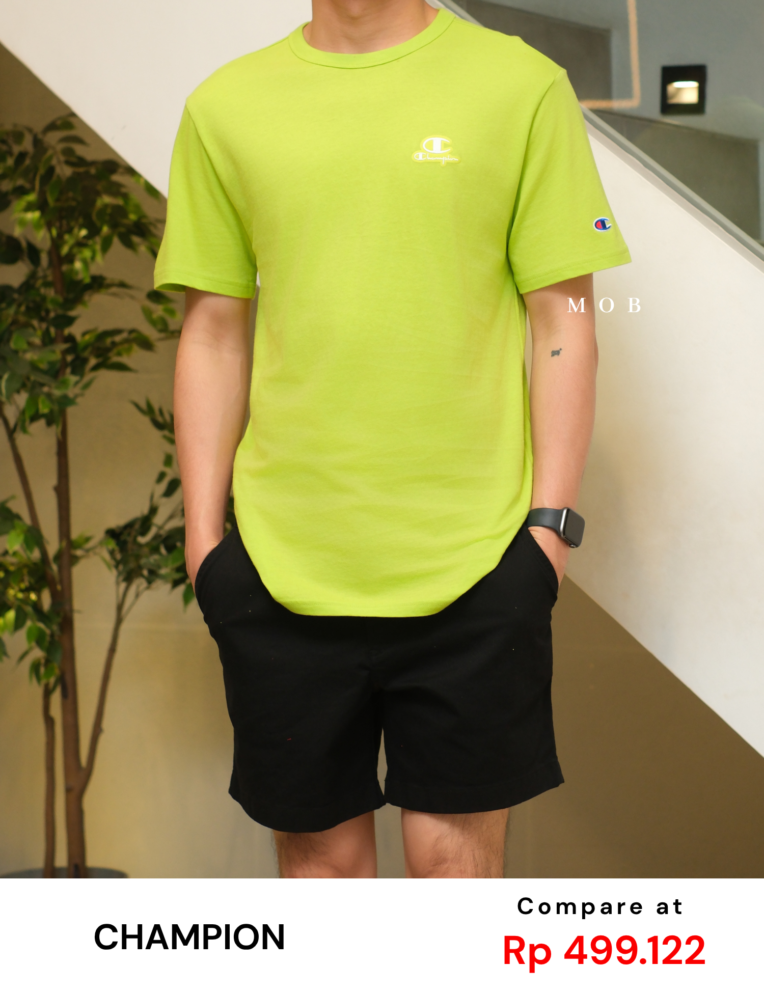 CHMPSST1701B Lightweight Tee C Logo Applique Lively Lime