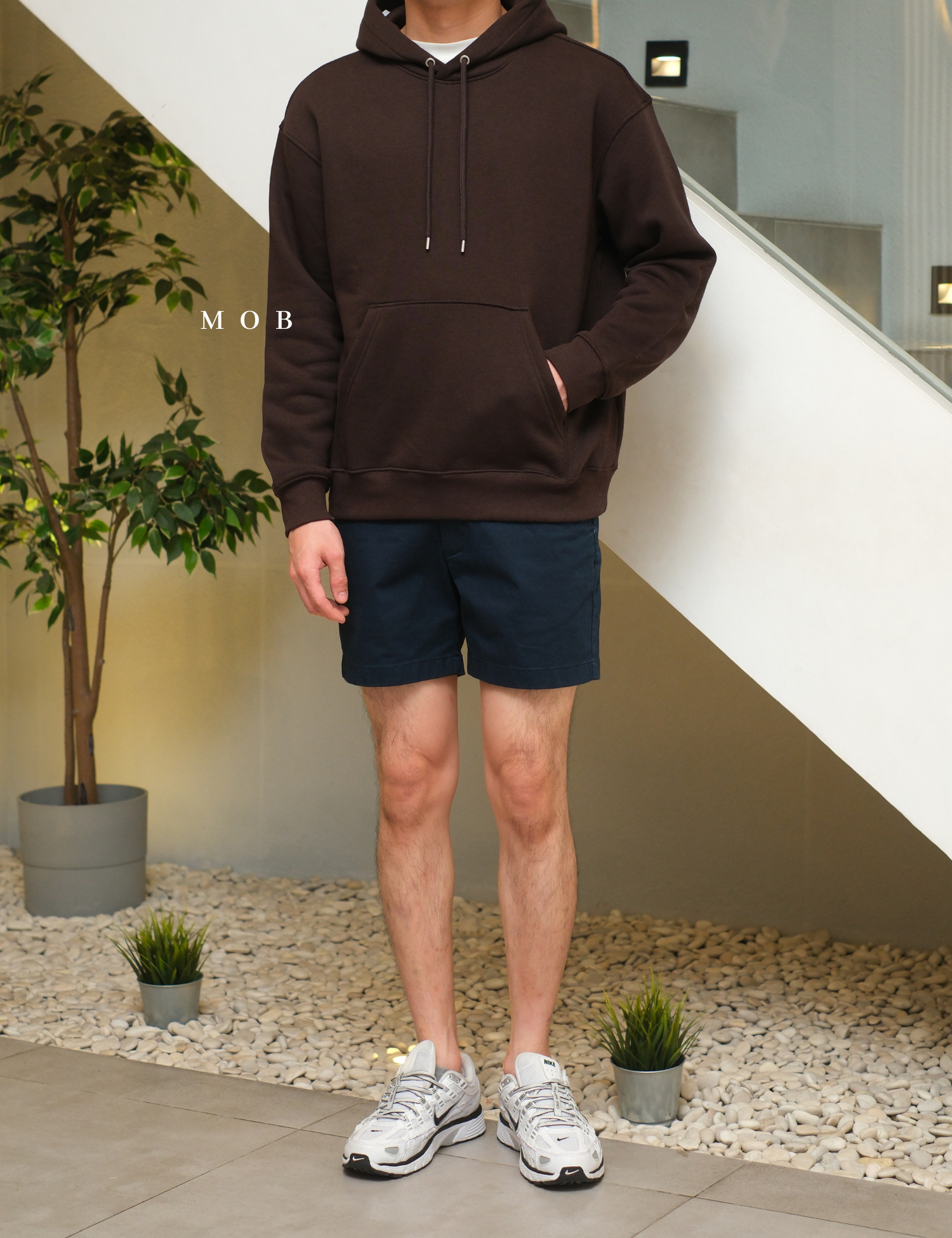 HMHOD04001 Loose Basic Pullover Hoodie American Brown (V2)