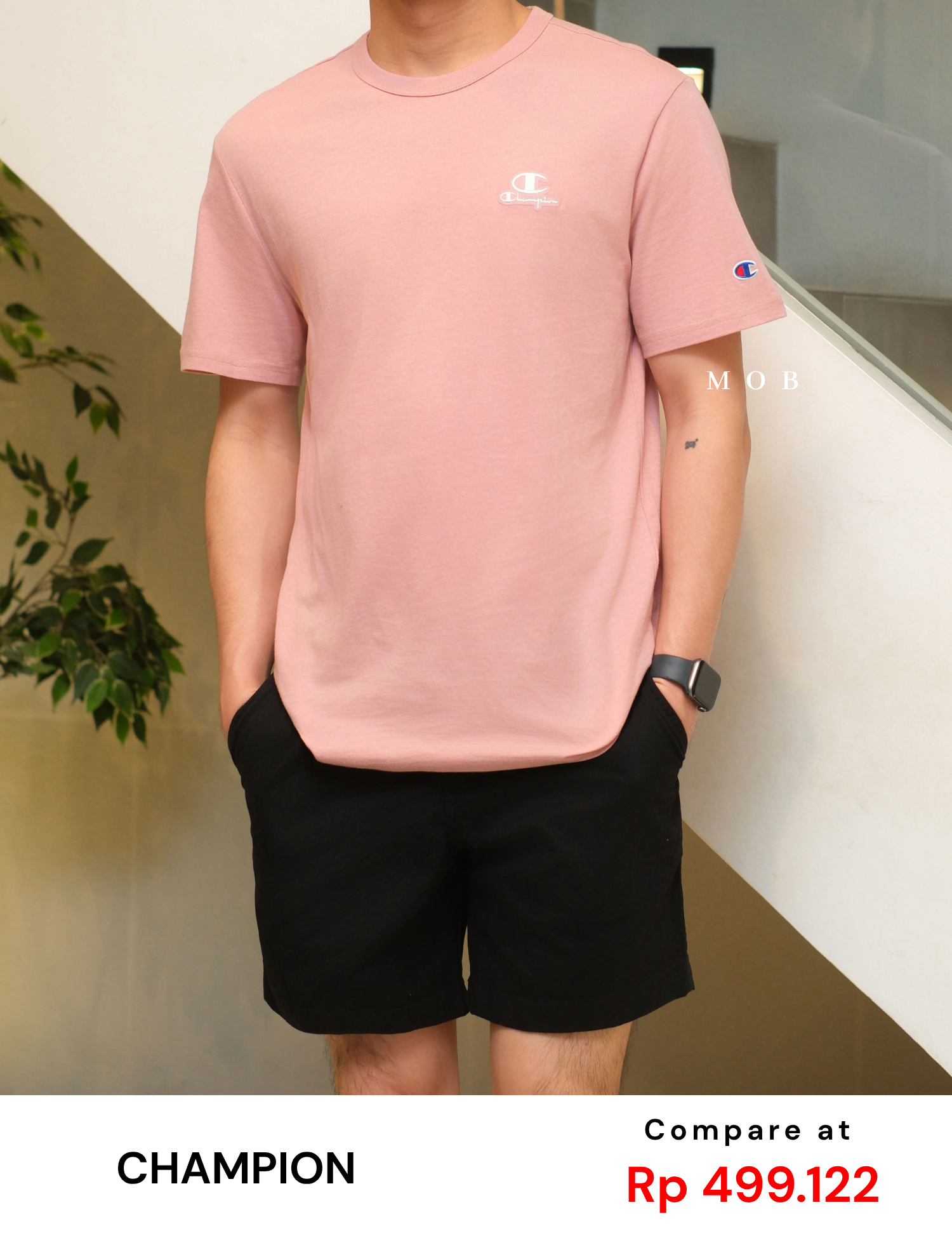 CHMPSST1701A Lightweight Tee C Logo Applique Pink Beige