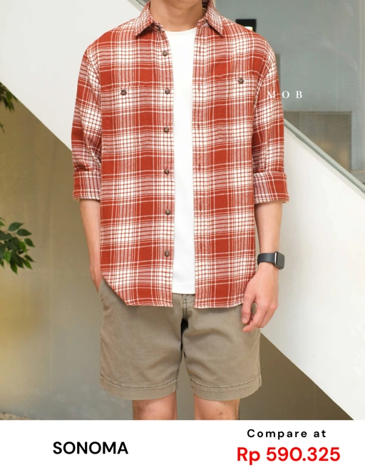 Image of SNMLSS01014 Super Soft Flannel LS Shirt Terracotta Plaid