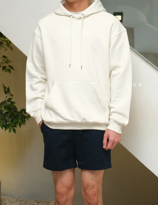 Image of HMHOD04002 Loose Basic Pullover Hoodie Off White (V2)