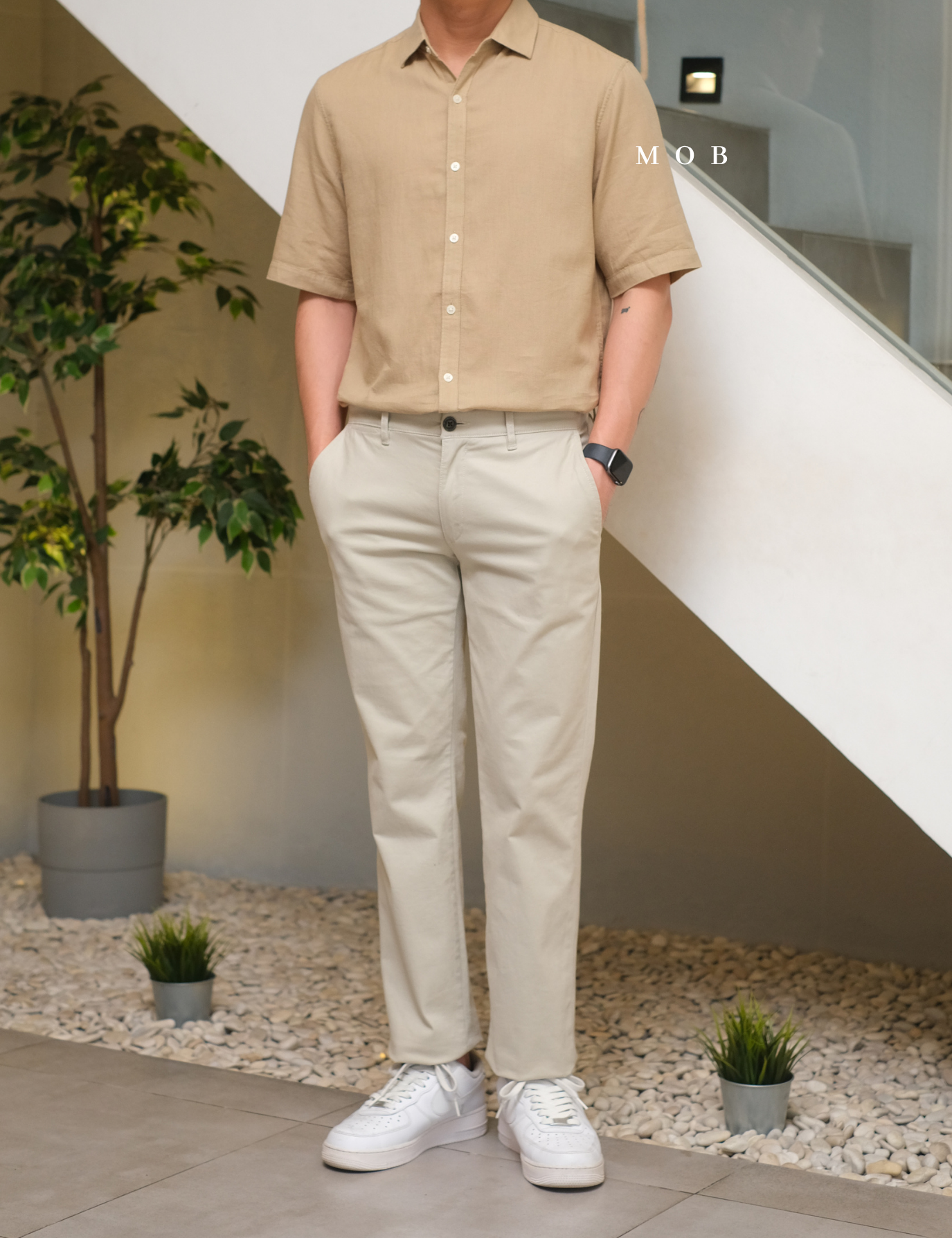 AFSSS01004A Solid Textured SS Shirt Khaki
