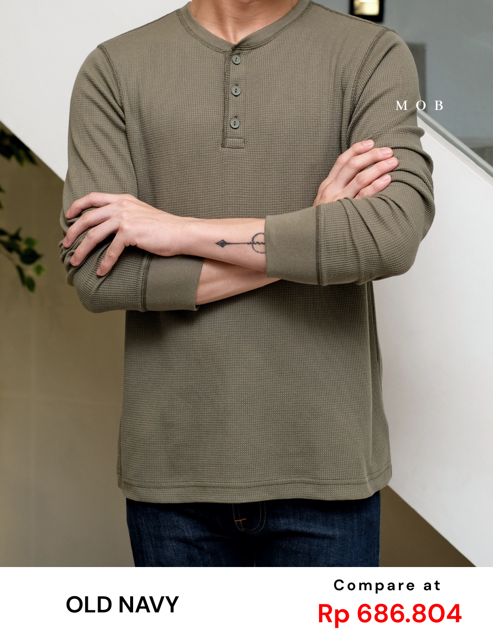 ONLST0902A Waffle Knit Henley Light Olive