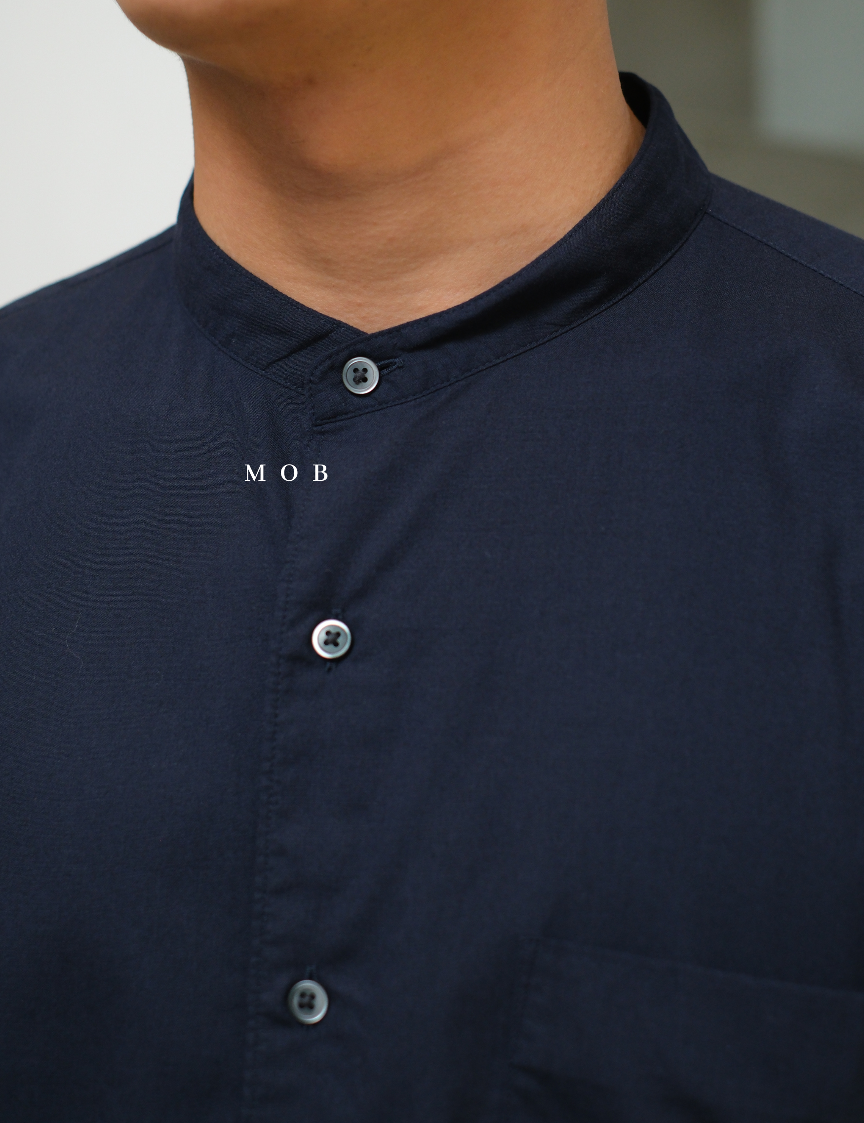 UNQSSS06001A Cotton STAND COLLAR SS Shirt Navy