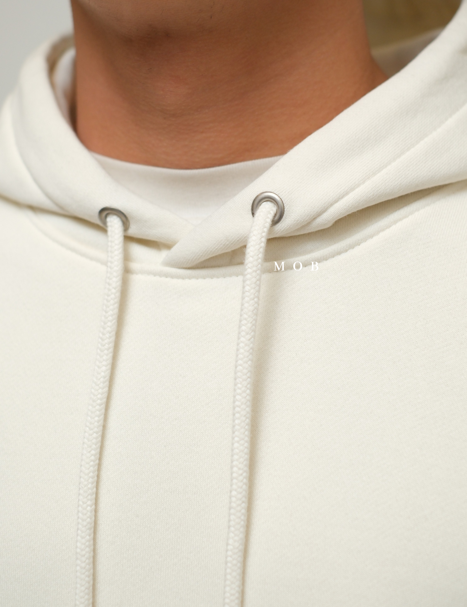 HMHOD04002 Loose Basic Pullover Hoodie Off White (V2)
