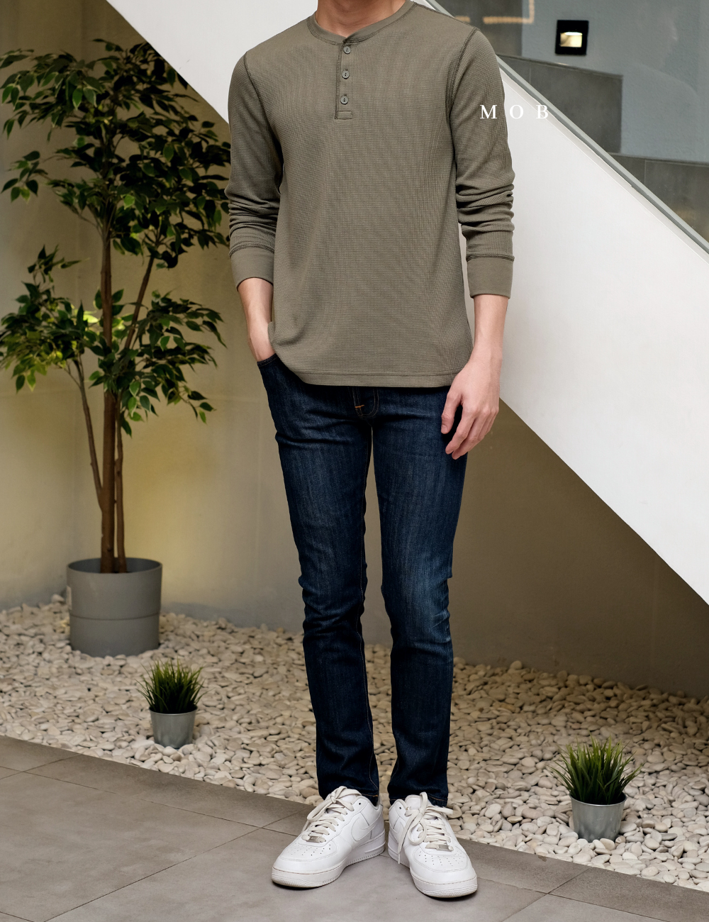 ONLST0902A Waffle Knit Henley Light Olive
