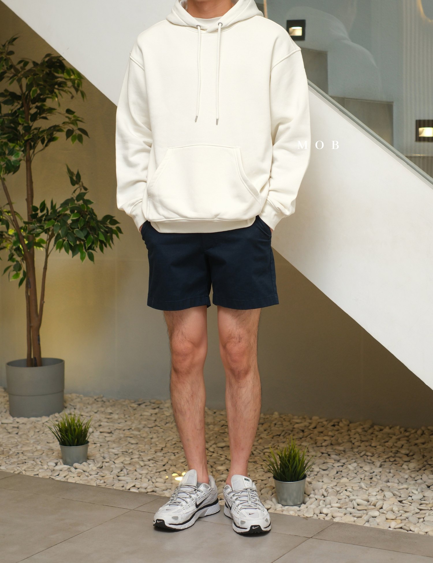 HMHOD04002 Loose Basic Pullover Hoodie Off White (V2)