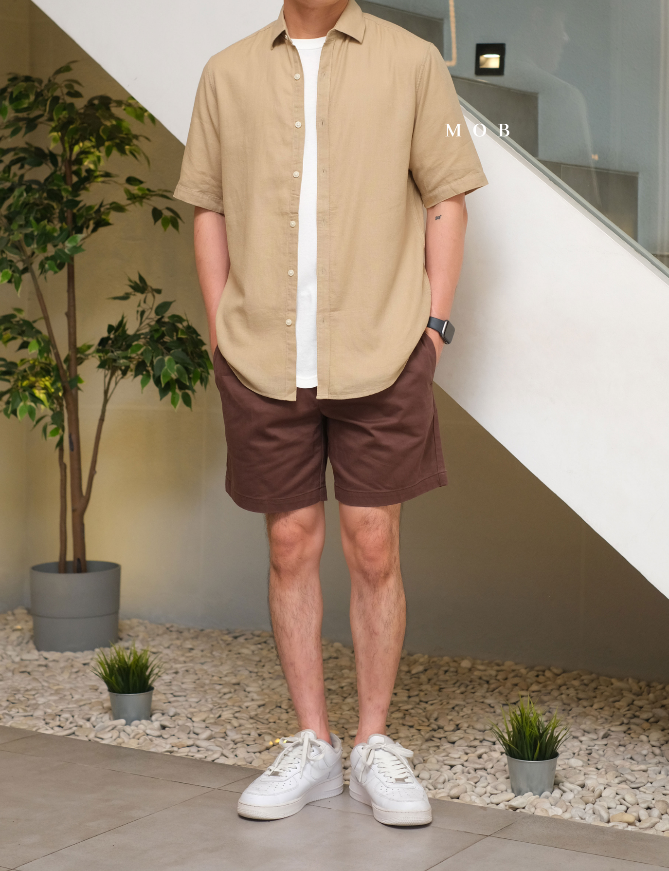 AFSSS01004A Solid Textured SS Shirt Khaki