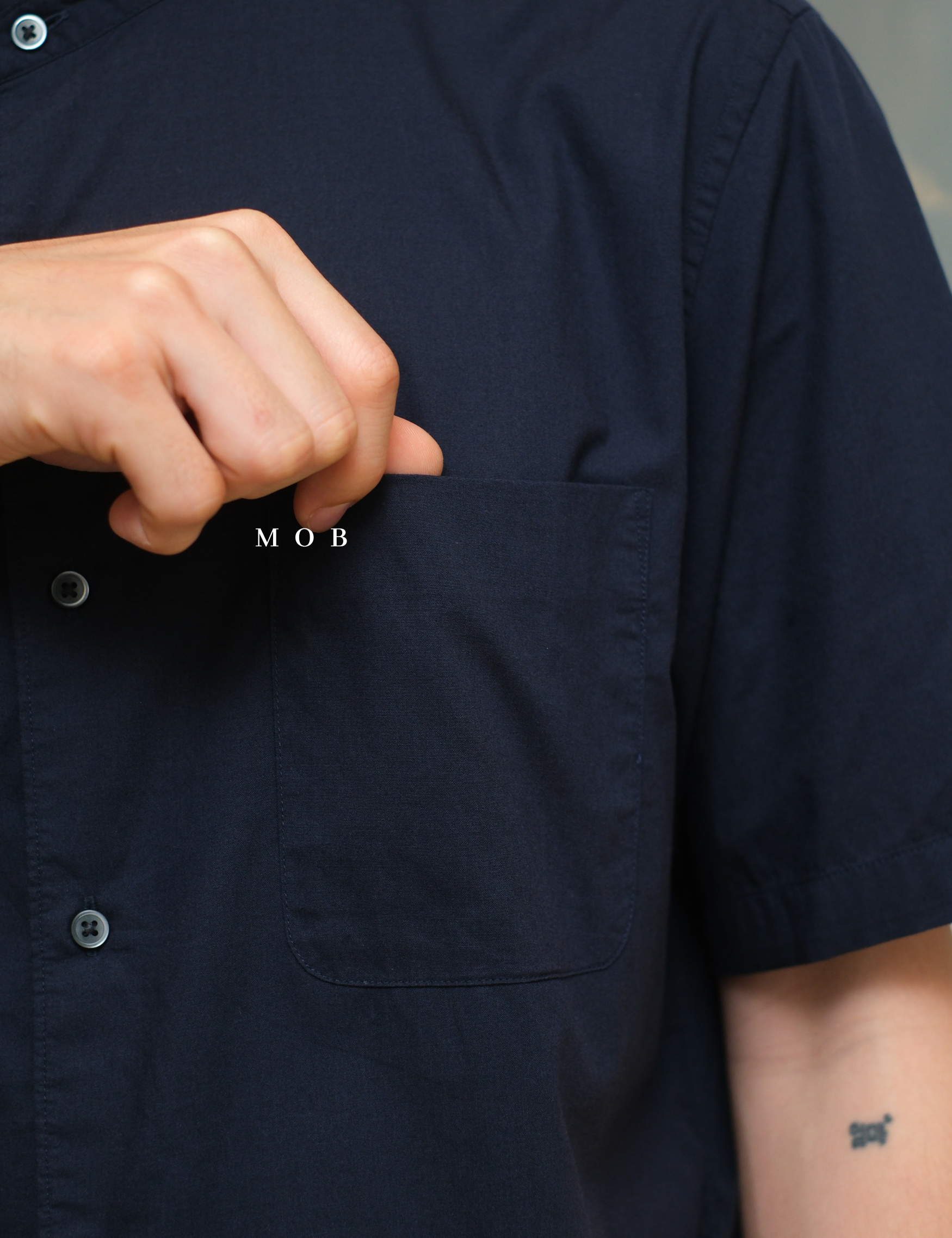 UNQSSS06001A Cotton STAND COLLAR SS Shirt Navy