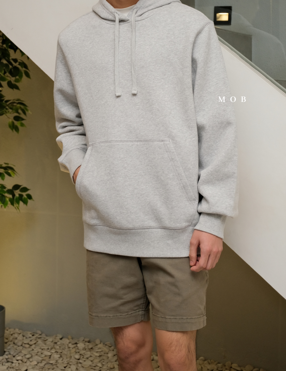 STHOD03004 Pullover Hooded Basic Light Grey 