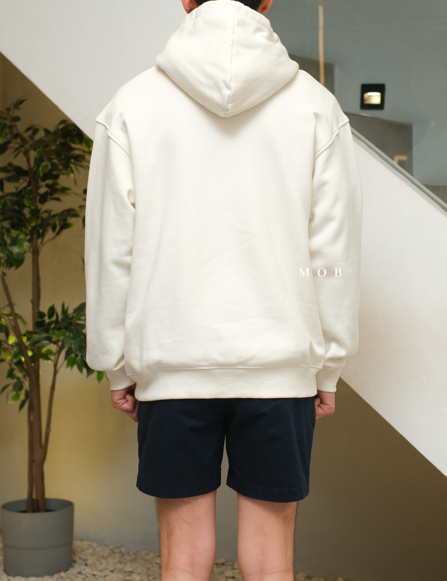 HMHOD04002 Loose Basic Pullover Hoodie Off White (V2)