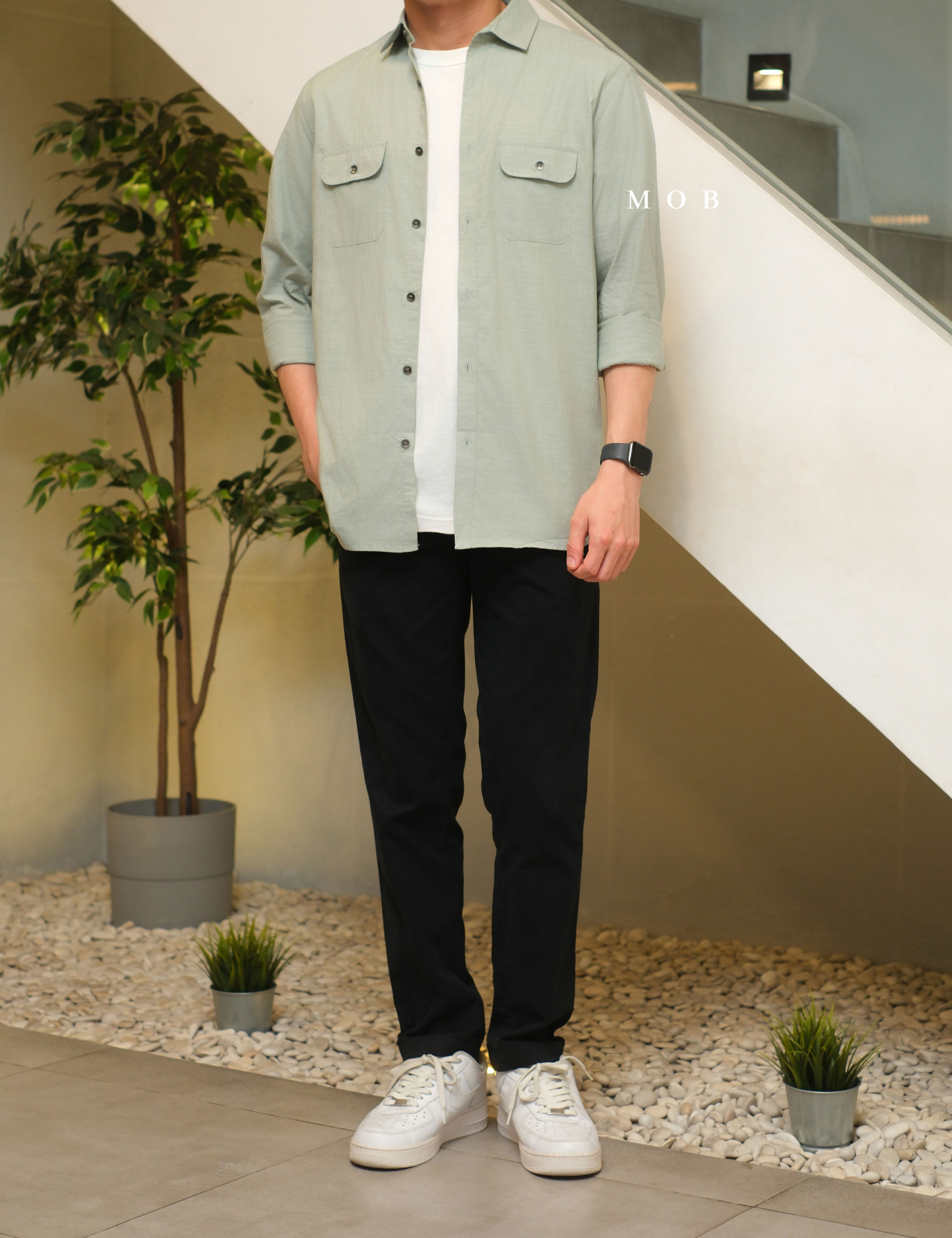AFLSS01002H Regular Pocket LS Shirt Sage Green Misty