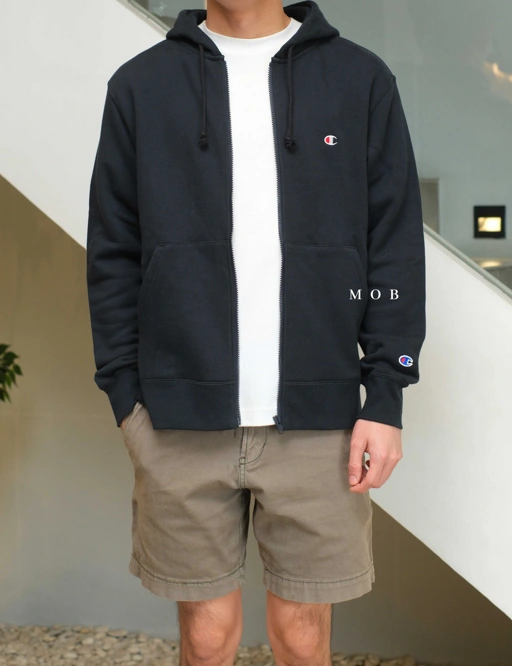 Image of CHMPFZ05001C Basic Small Logo Full Zip Hoodie Midnight Navy