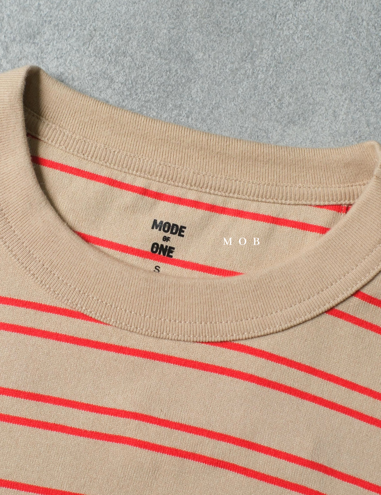 MODLST01001A Relaxed Stripe LS Tee Beige Red