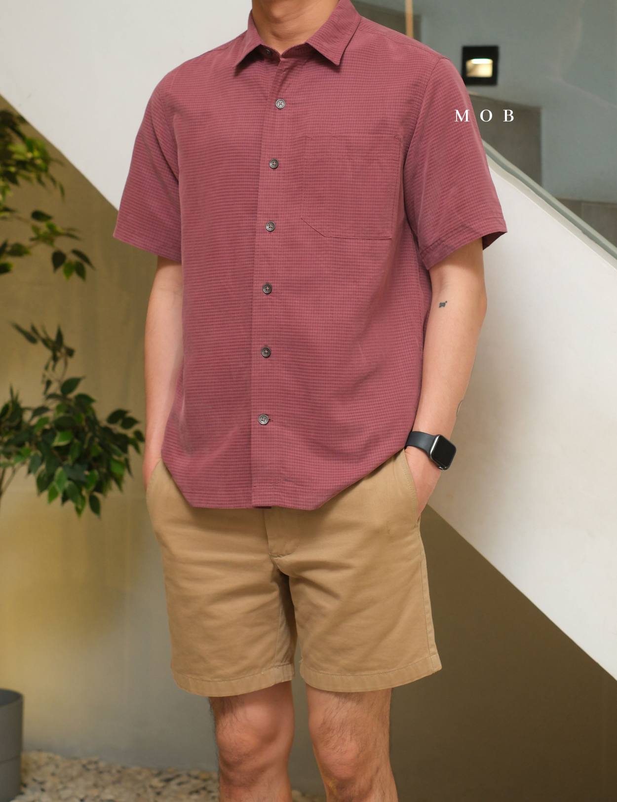RRBSSS01001A Desert Pucker Dry SS Shirt Burgundy