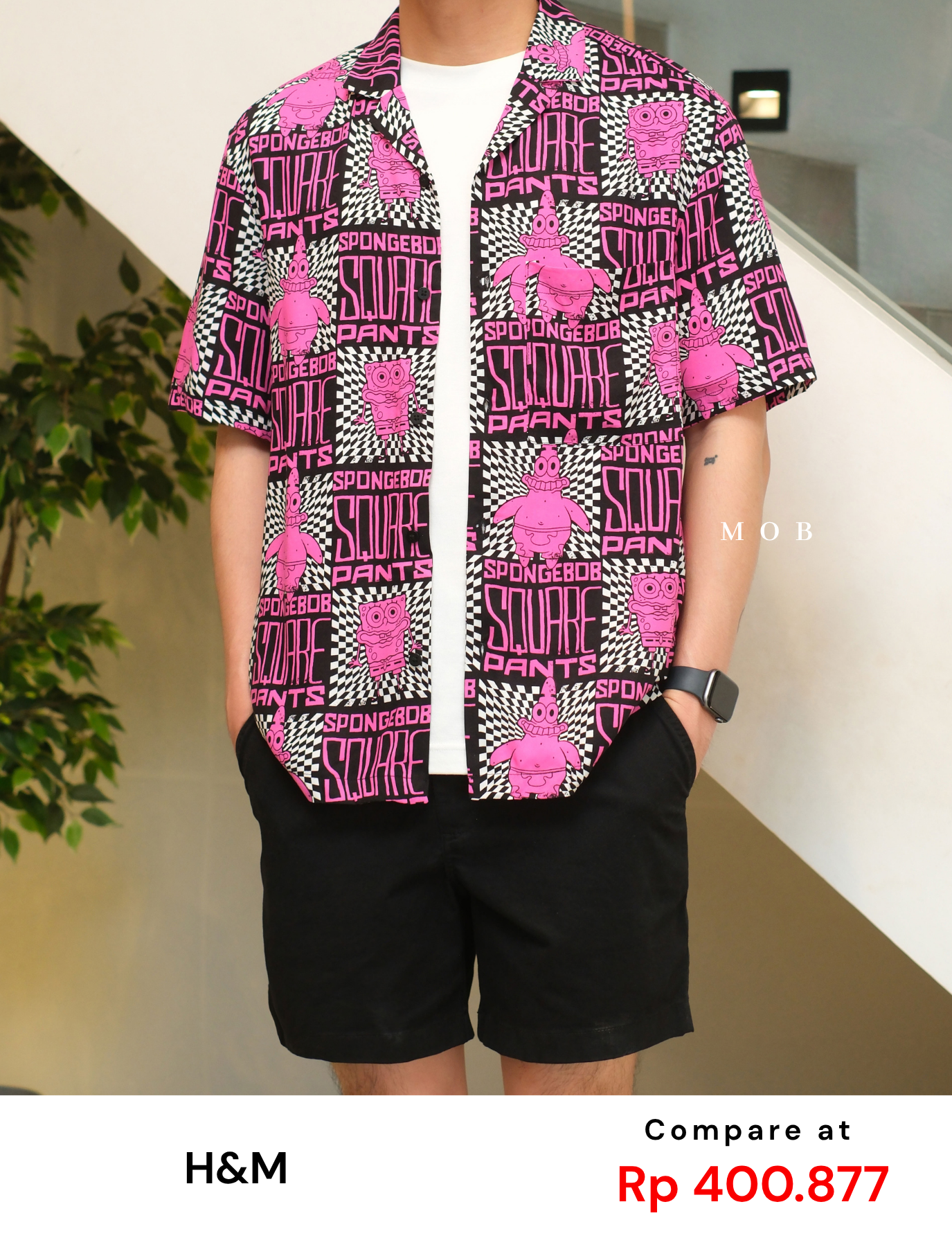 HMSSS03001 Printed Resort SS Shirt Bright Pink SpongeBob