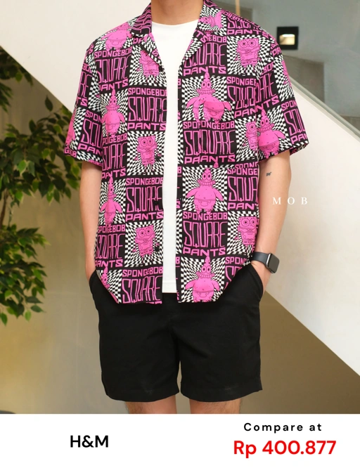HMSSS03001 Printed Resort SS Shirt Bright Pink SpongeBob