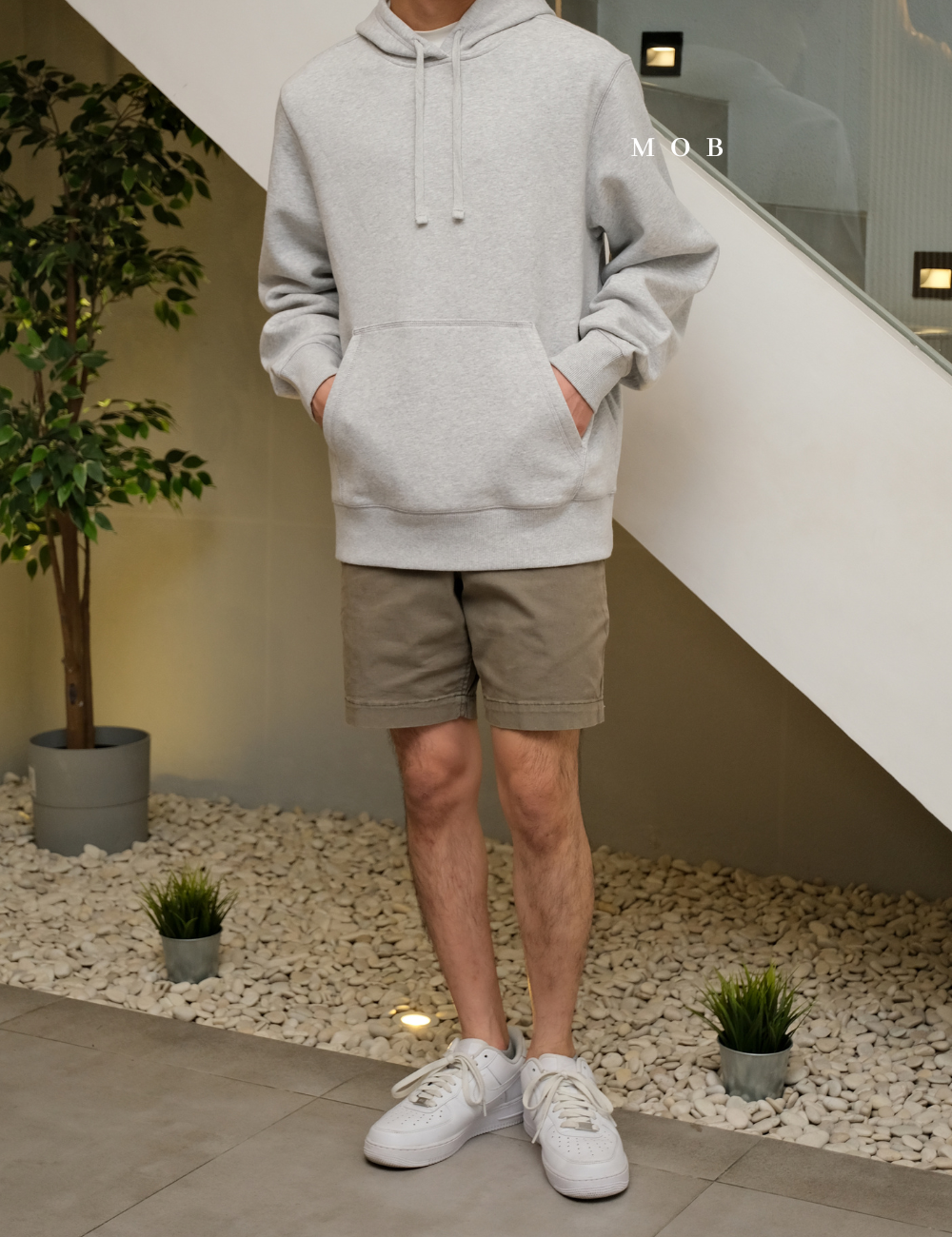 STHOD03004 Pullover Hooded Basic Light Grey 