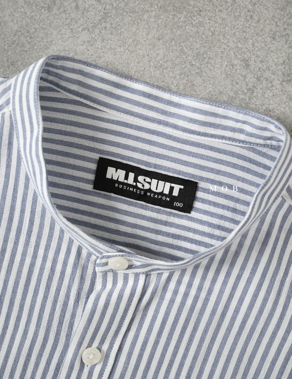 MSTLSS02014 Stand Collar LS Shirt White Grey Stripe 