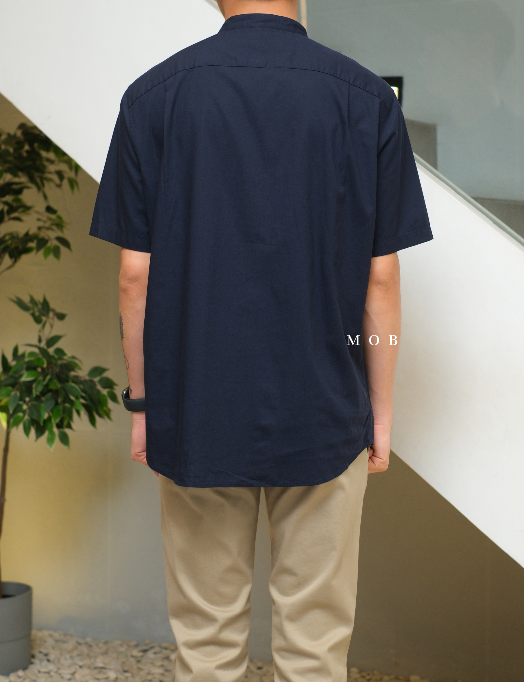 UNQSSS06001A Cotton STAND COLLAR SS Shirt Navy
