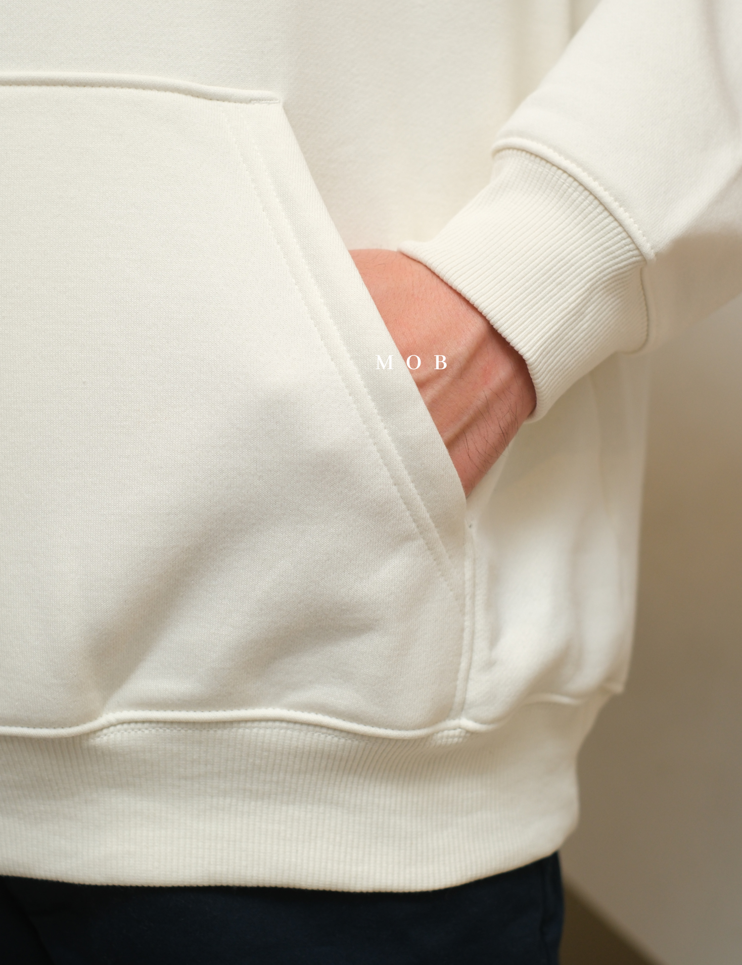 HMHOD04002 Loose Basic Pullover Hoodie Off White (V2)