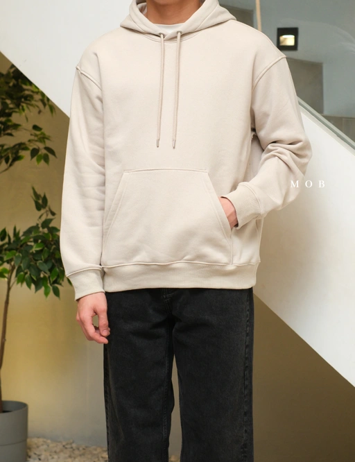 Image of HMHOD04003 Loose Basic Pullover Hoodie Beige (V2)