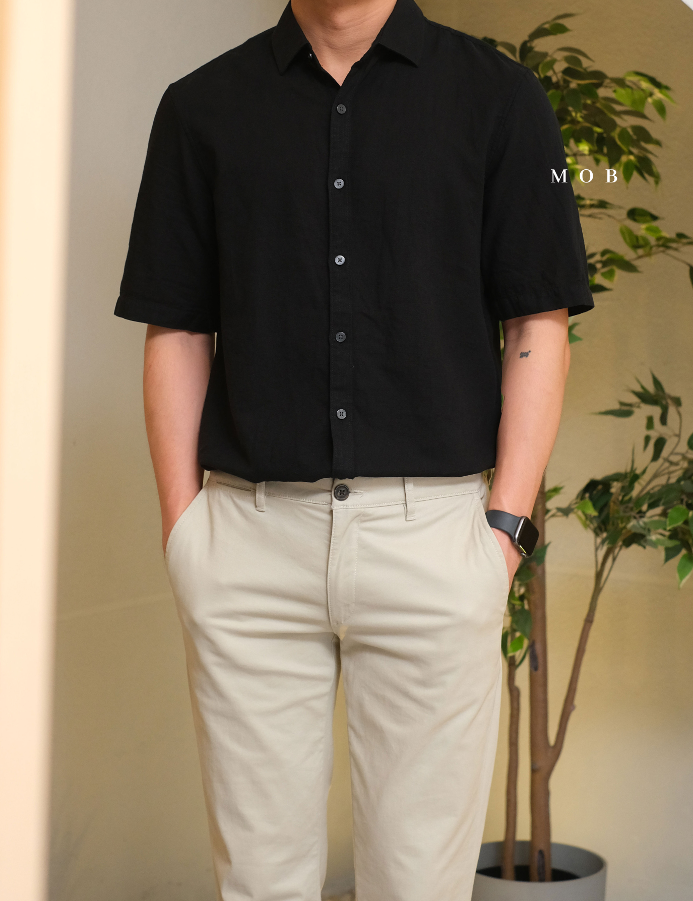 AFSSS01004B Solid Textured SS Shirt Black