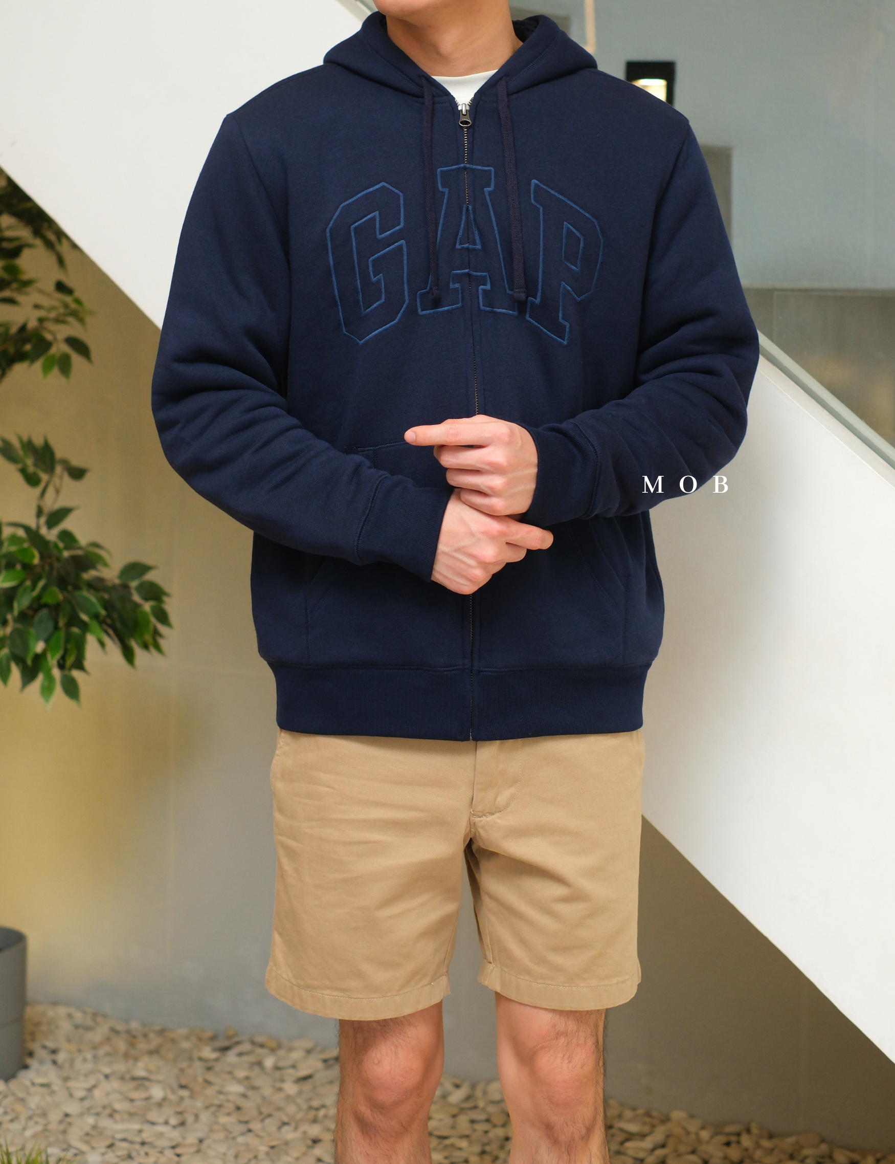GPFZ02006 Logo Sherpa Lined Full Zip Hoodie Navy