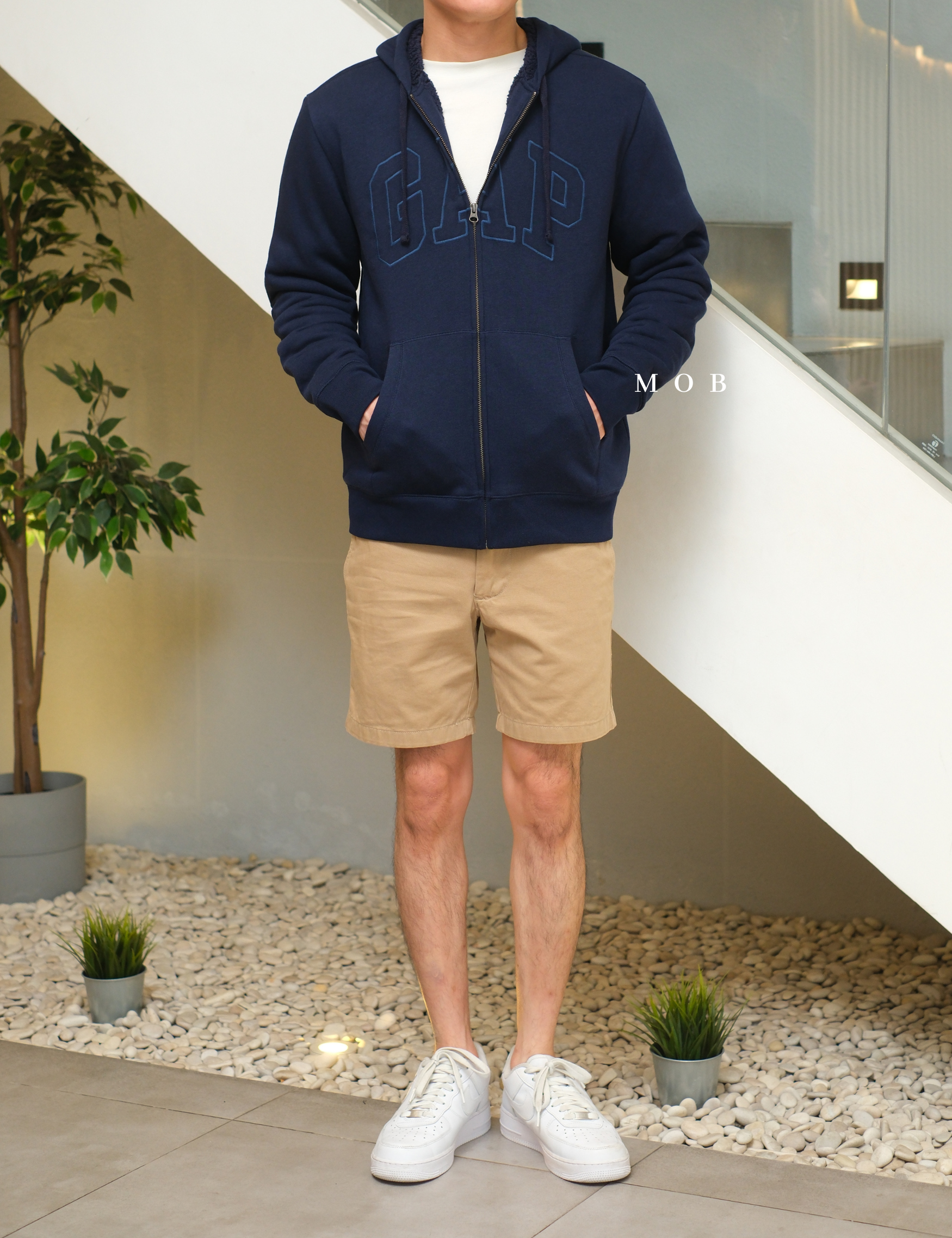 GPFZ02006 Logo Sherpa Lined Full Zip Hoodie Navy
