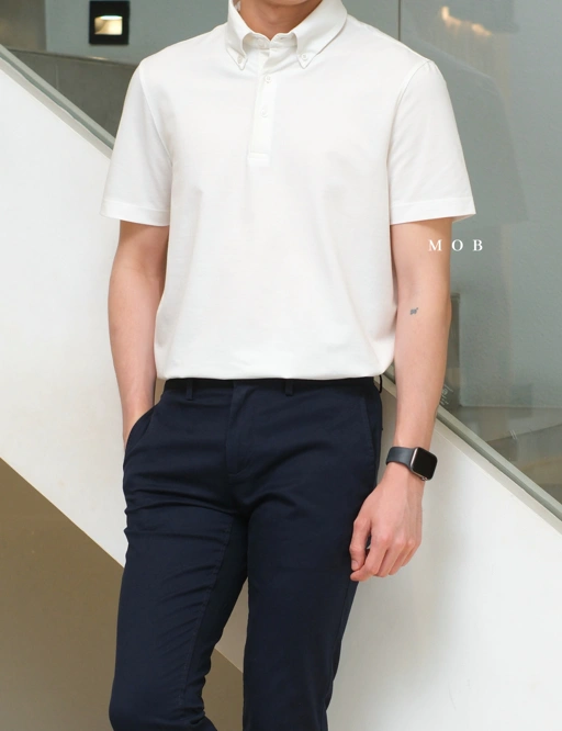 Image of ARKPSS03001 Hybrid Button Down Collar Polo Shirt White